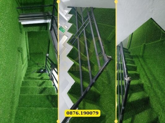 Cách thi công dán cỏ nhân tạo cầu thang tiết kiệm chi phí, đẹp