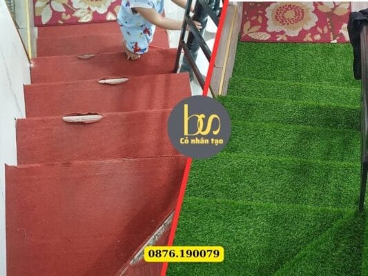 Thi công cỏ nhân tạo cầu thang trọn gói giá tốt