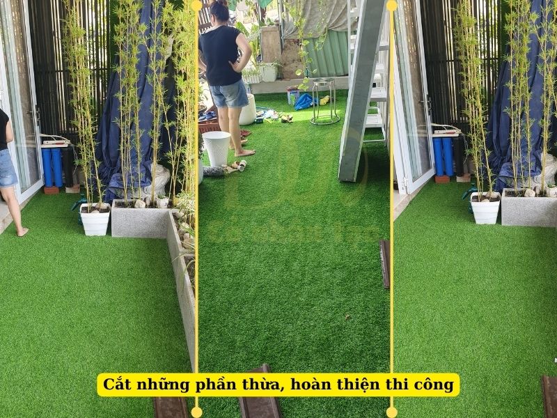 Trải hiên nhà, thềm nhà với cỏ nhân tạo, tô điểm nét xanh