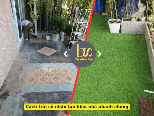 Cách trải cỏ nhân tạo lót sàn, lót hiên cực đẹp