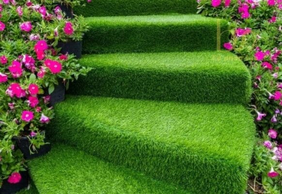 Thảm cỏ nhân tạo lót cầu thang