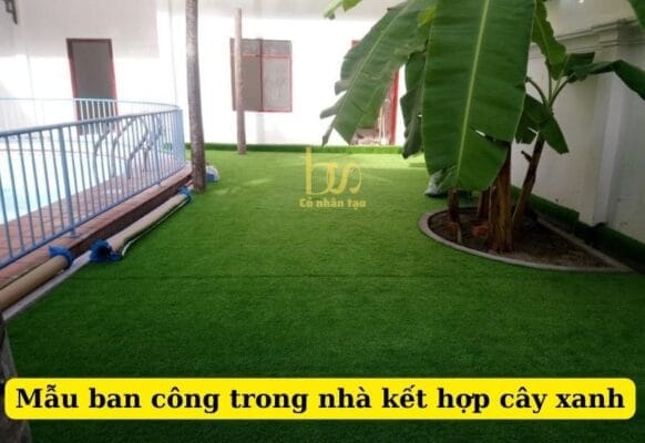 Cỏ nhân tạo trải sân vườn kết hợp cây thật