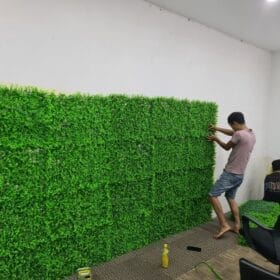 Dán vỉ cỏ giả lên tường