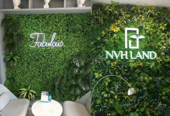 Tường cây giả cho vách ngăn logo đẹp