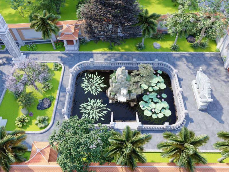 Không gian hồ cá ngoài trời nhìn trên cao