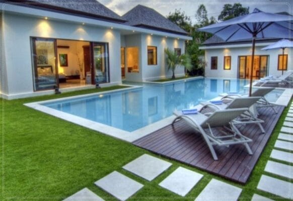 Thảm cỏ nhân tạo trải hồ bơi đẹp