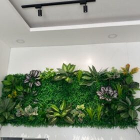 Điểm nhấn của bức tường với các loại cỏ giả trang trí