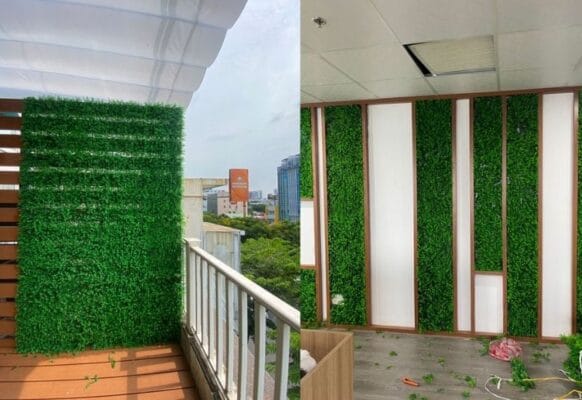 Ban công bắt mắt hơn với hoa lá cỏ nhựa