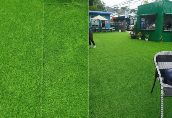 Thi công cỏ nhân tạo trải quán cà phê
