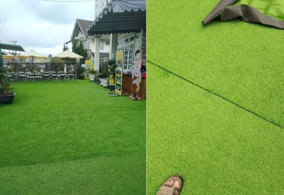 Thảm cỏ trải sàn cho quán cà phê ngoài trời