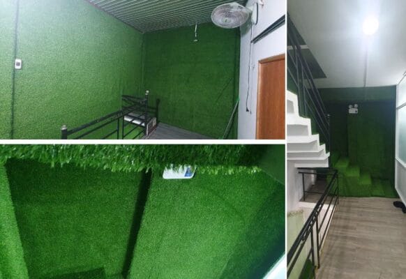 Thi công cỏ nhân tạo tường nhà + Cầu thang Nha Khoa