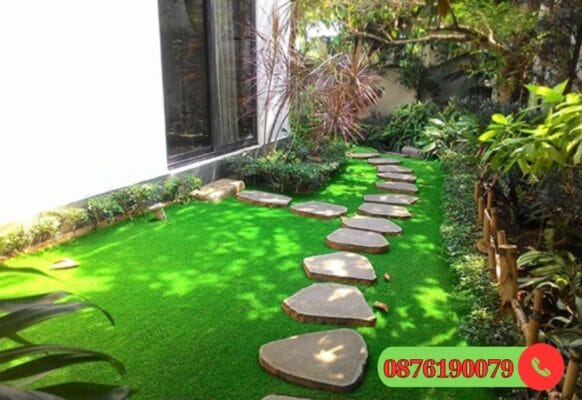 Thi công sân vườn cỏ nhân tạo độ bền cao, đẹp