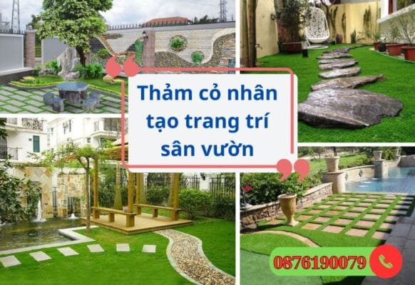 Trang trí sân vườn bảng thảm cỏ nhân tạo