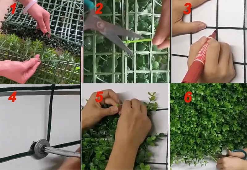 Ghép nối tấm cỏ với nhau bằng dây rút và khớp gài