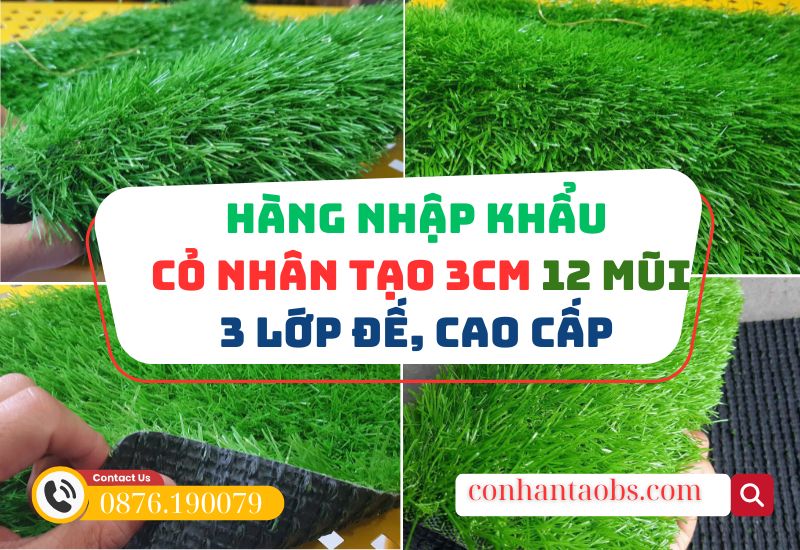 Thảm cỏ nhân tạo 3cm 12 mũi cao cấp, độ bền >8 năm Thảm cỏ nhân tạo 3cm 12 mũi cao cấp, độ bền >8 năm